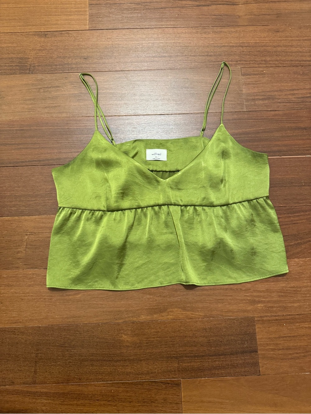 Aritzia Wilfred Lover Top Green Satin Spaghetti-Strap